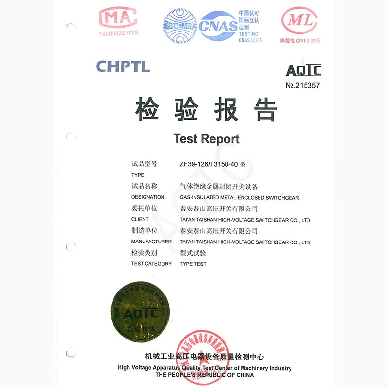 ZF39-126/T3150-40 GAS INSULATED METAL ENCLOSED SWITCHGEAR TYPE TEST REPORT