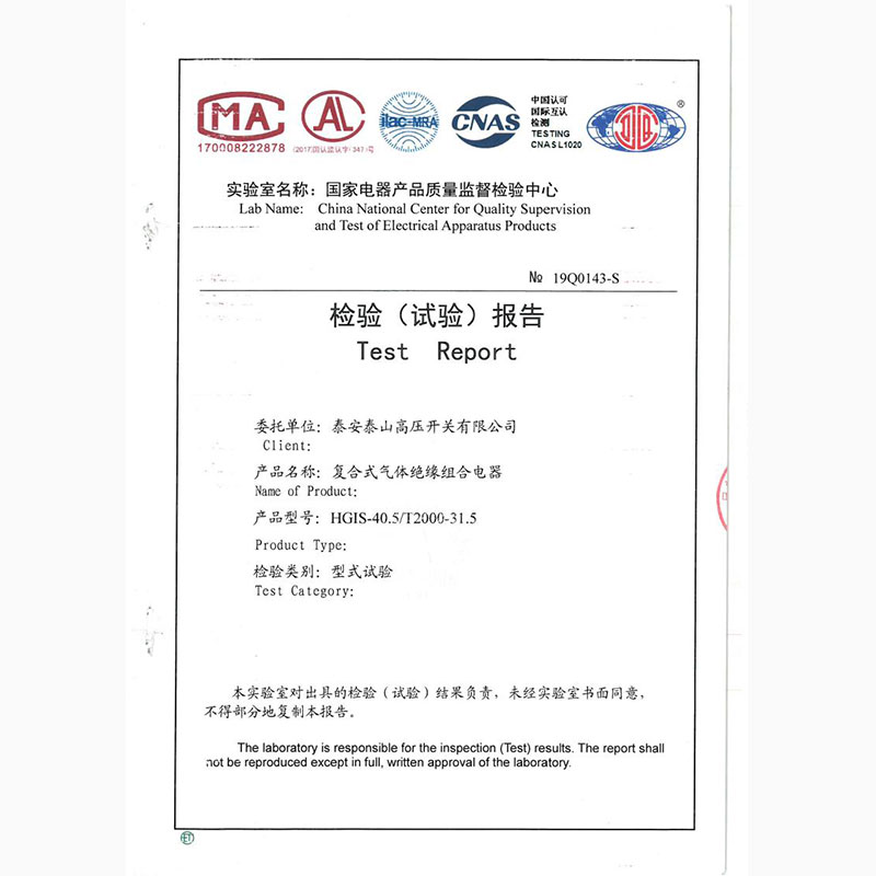 HGIS-40.5/T2000-31.5 HYBRID GAS-INSULATED SWITCHGEAR TYPE TEST REPORT No. 19Q0143-S